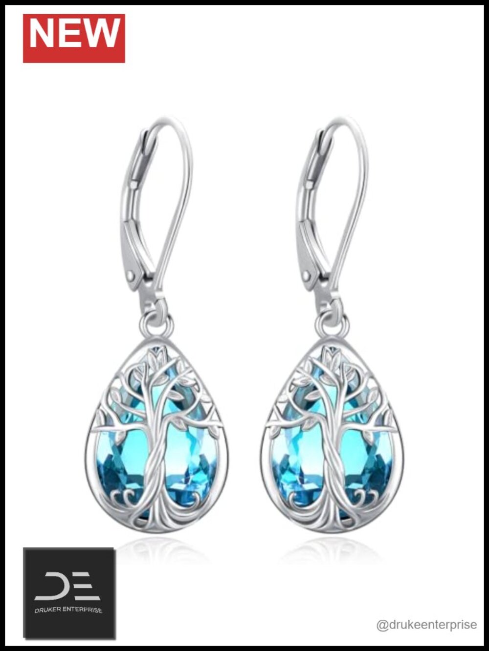 Sterling Silver Tree of Life Birthstone Leverback Dangle Earrings